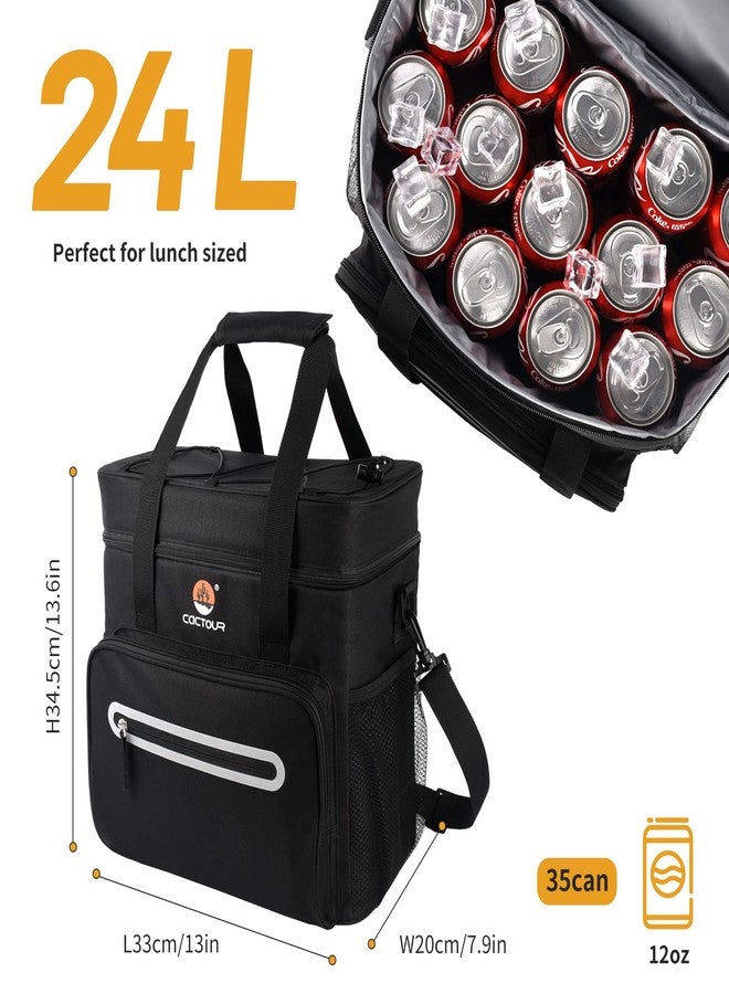 CaCTOUR Extra Large Insulated Lunch Bag, 24L/35 Can with Adjustable Shoulder Straps,Collapsible Lunch Box for Men,Leakproof Portable Soft Soft Lunch Box for Work,Picnic (Black) - Image 3